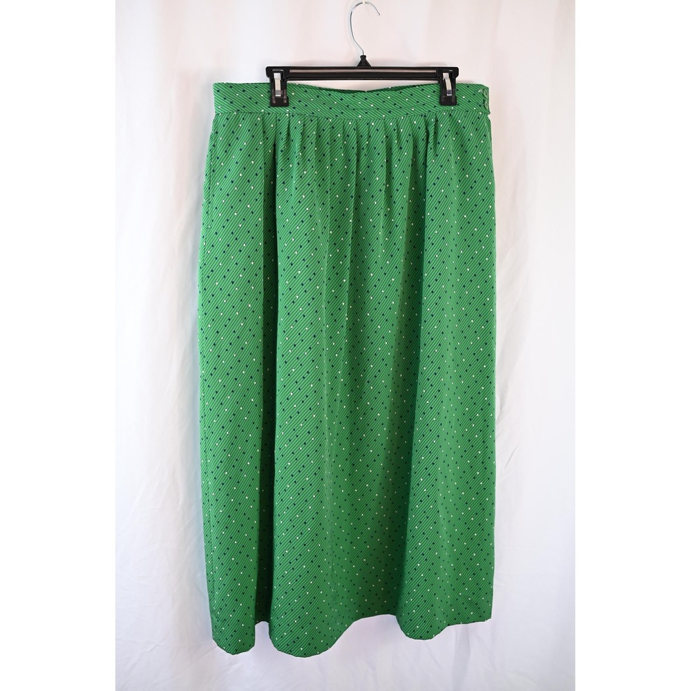 Vintage Pendleton Country Sophisticates Green Polka Dot Skirt 18 Tall 80s Midi